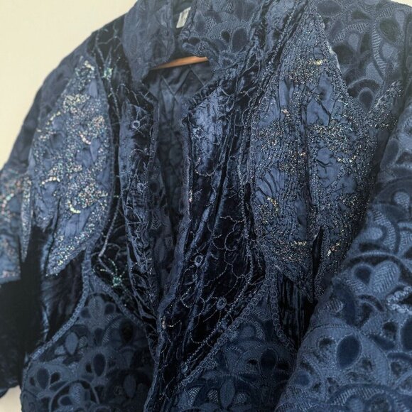 Vintage O'Rocco Blue Velvet Embellished Embroidered Maximalist Jacket L - Picture 6 of 8